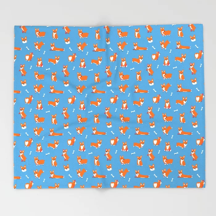 Синее одеяло с корги